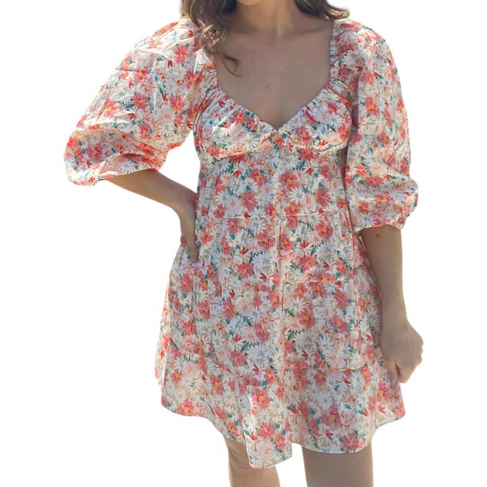 NEW HYFVE charmed floral print mini dress in coral multi